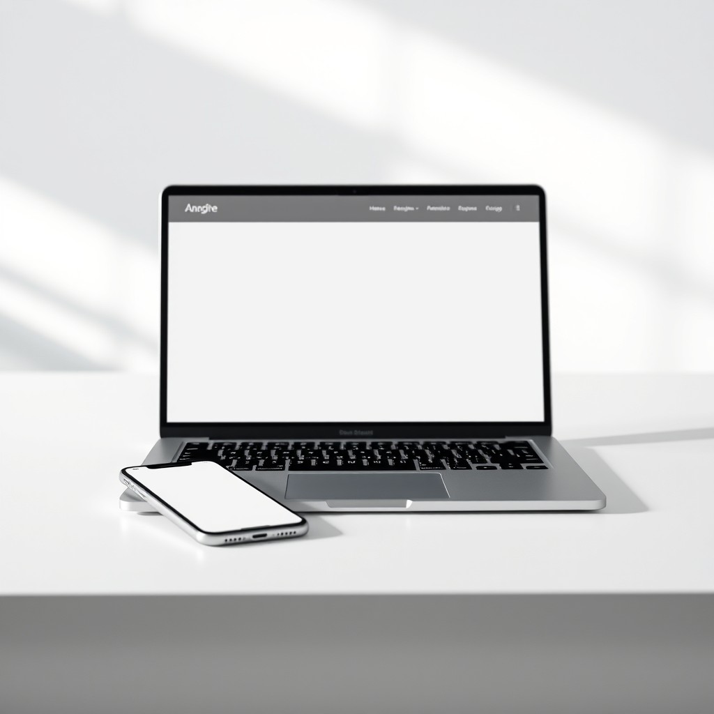A clean and modern website mockup displayed on a sleek laptop and a contemporary smartphone
