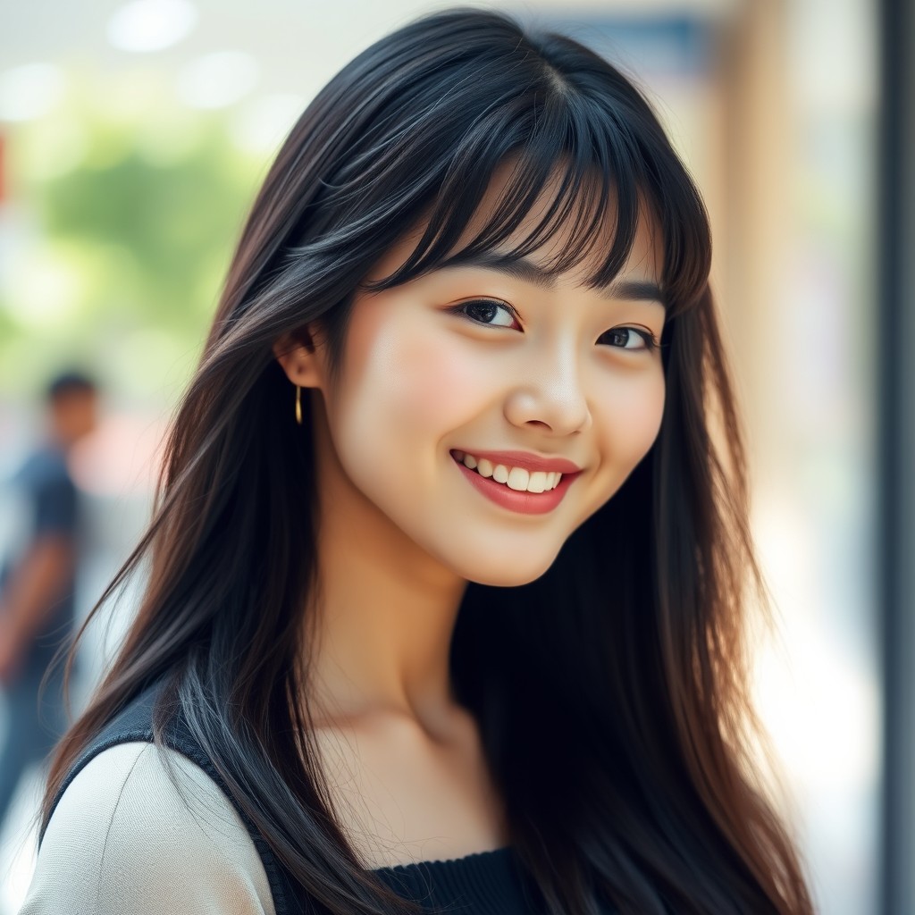 A beautiful Korean woman with an enchanting smile, showcasing her youthful radiance