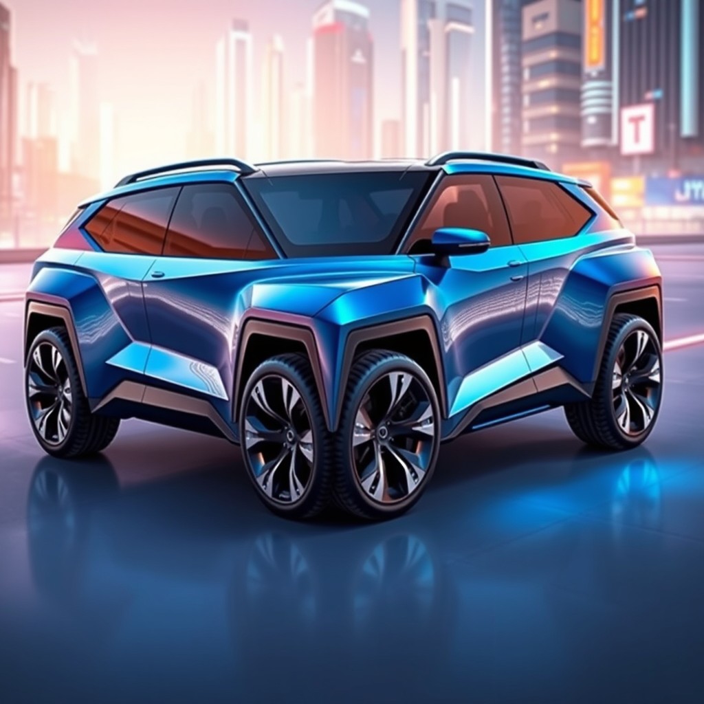 A stunning futuristic SUV, designed with bold angular shapes and a sleek, aerodynamic silhouette