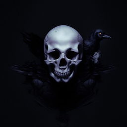 A light-colored, vertical image showcasing a small, terrifying skull and a crow, imbued with the macabre themes of black magic.