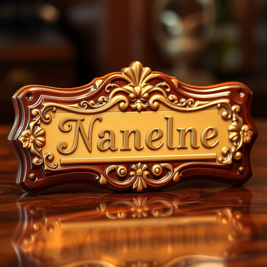A beautifully designed nameplate featuring elegant typography and artistic embellishments