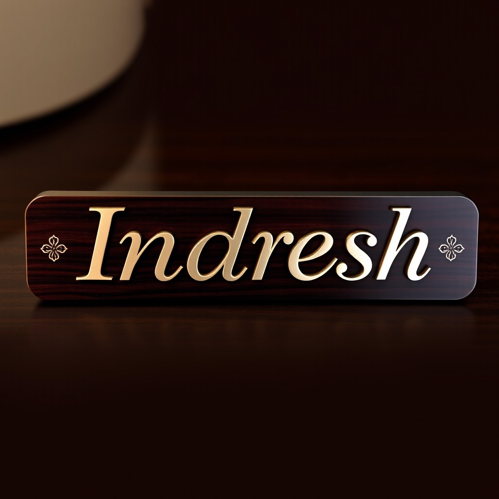 A stylish and modern name plate featuring the name 'Indresh' prominently