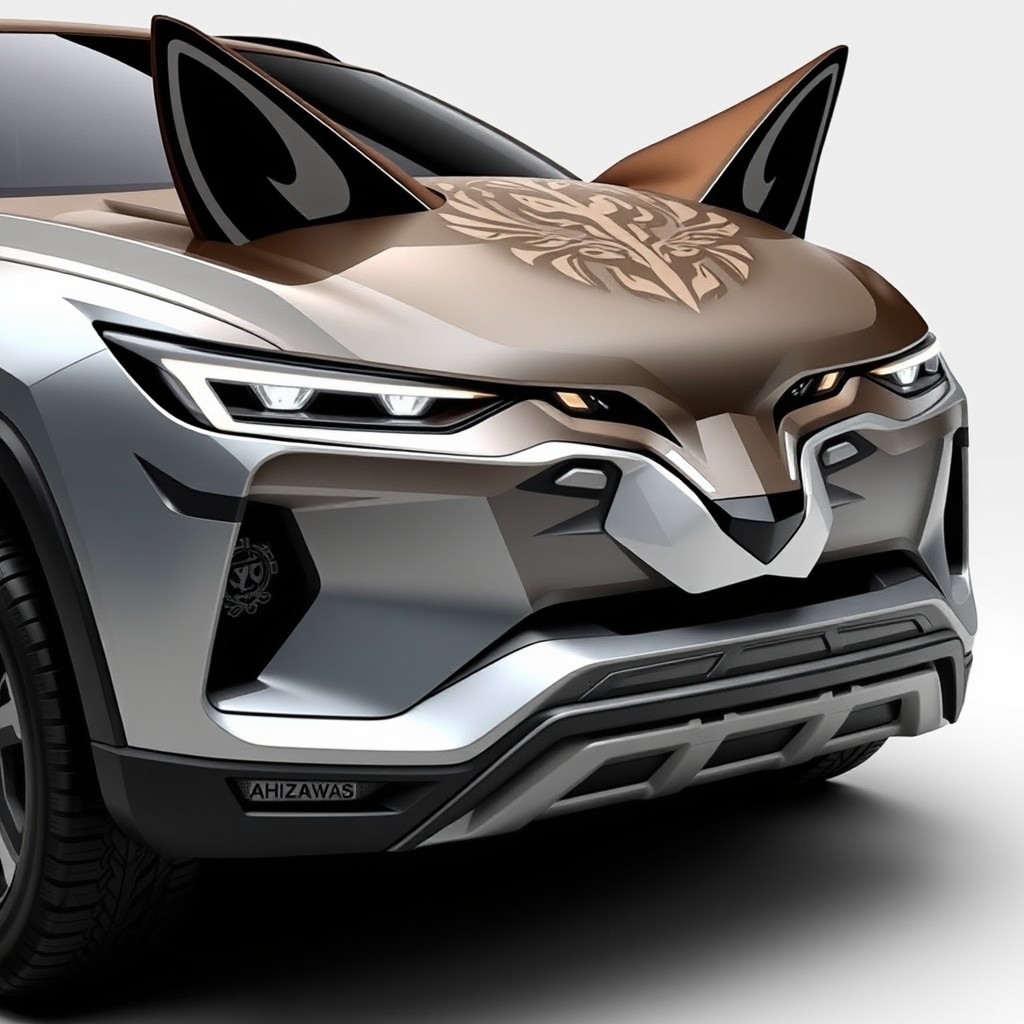 A crossover vehicle designed in Kazakh style with wolf-like features