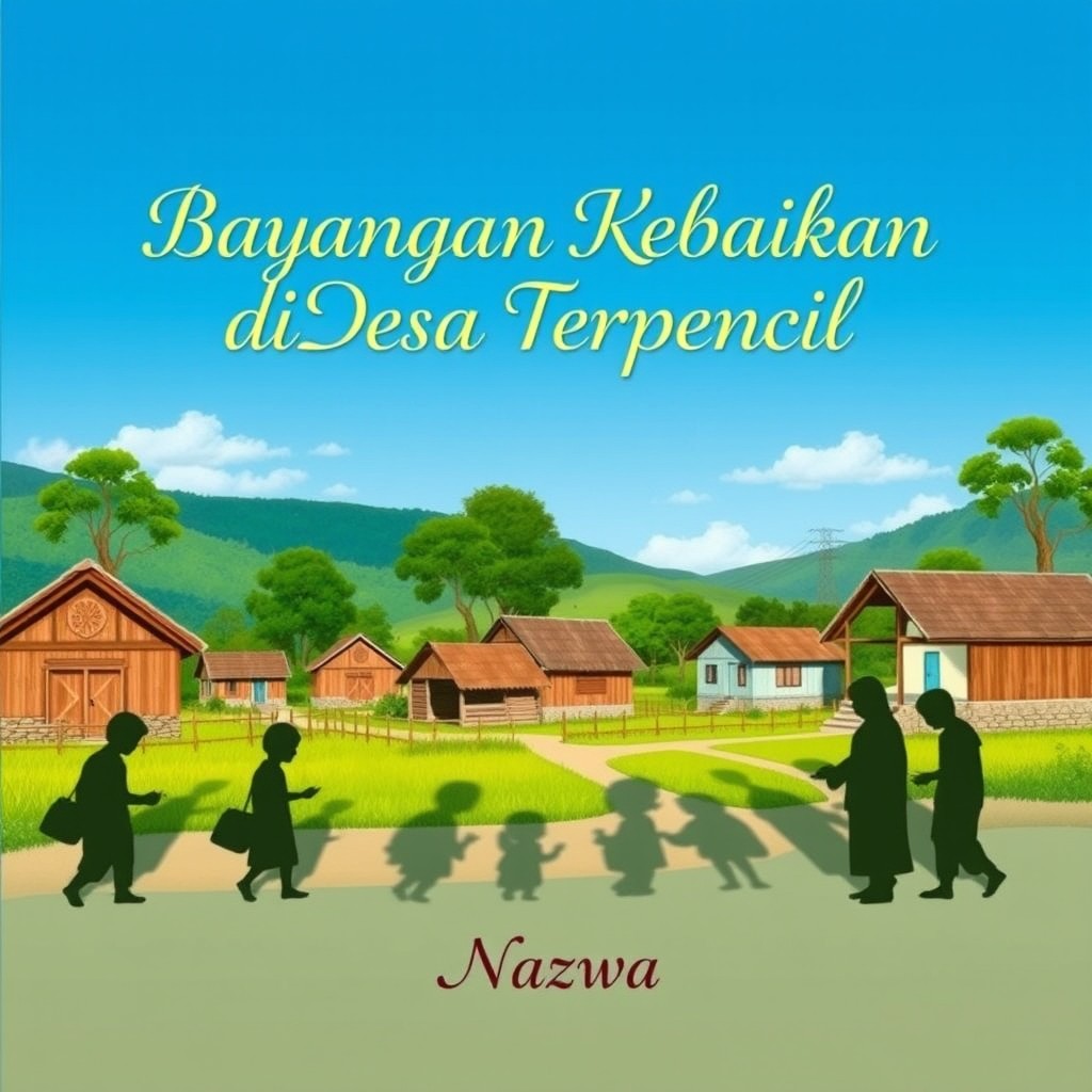 A quaint rural village scene, showcasing a serene and picturesque environment with traditional houses, greenery, and a clear blue sky