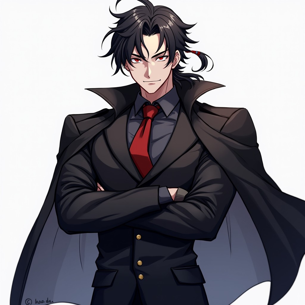 An Alpha vampire man posing powerfully, designed in an anime style