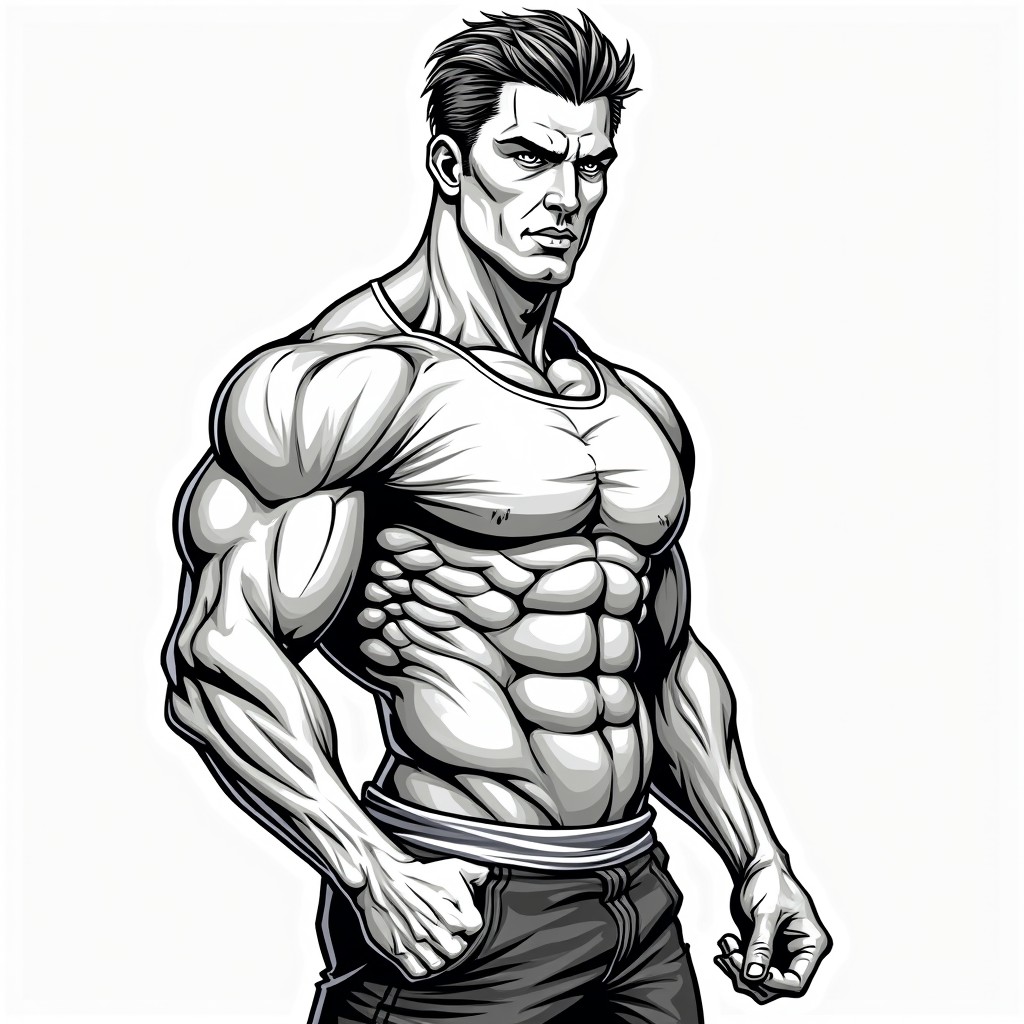 A detailed, high-contrast illustration of an Alpha man, showcasing a strong and confident pose