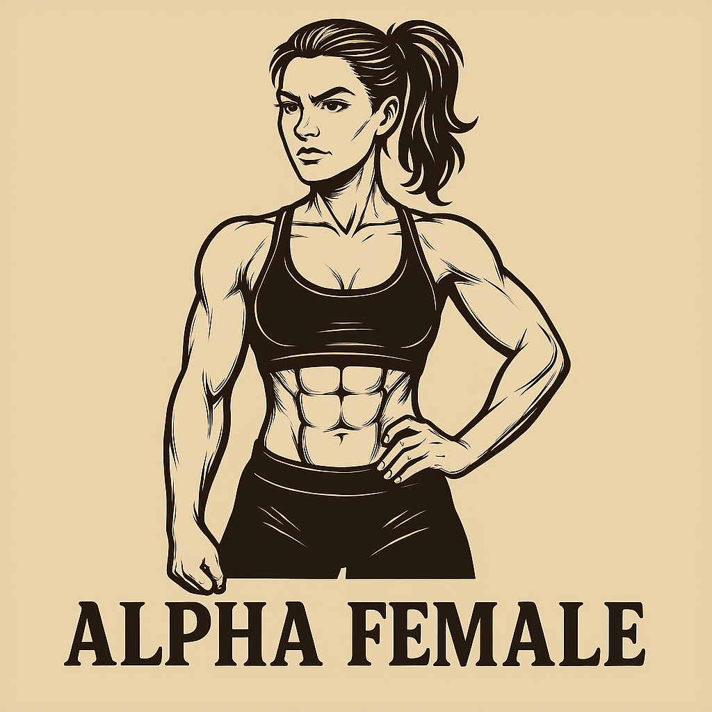 Create an image of an alpha woman for a laser engraver. Add words beneath this pic. Have those words say something "Alpha" cringey