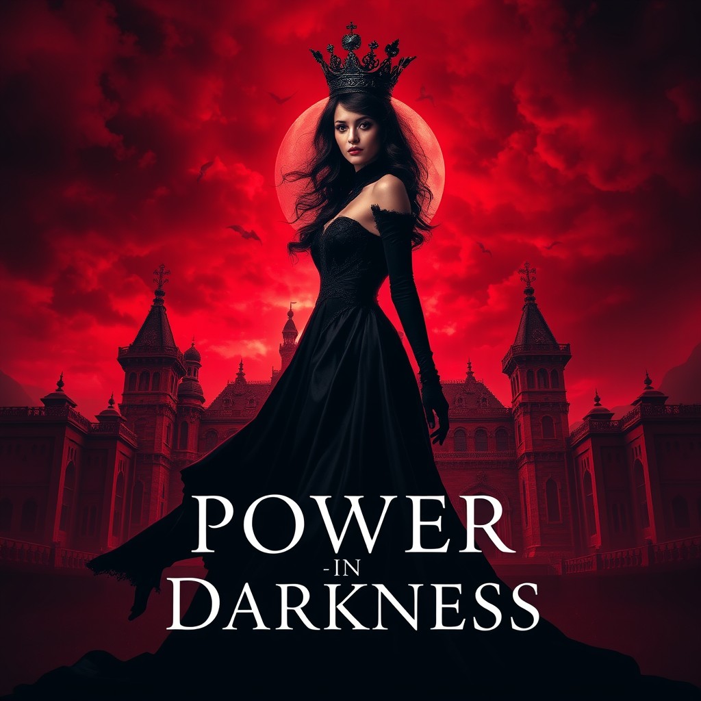 A stunning novel cover design for a fiction book titled "Power in Darkness"