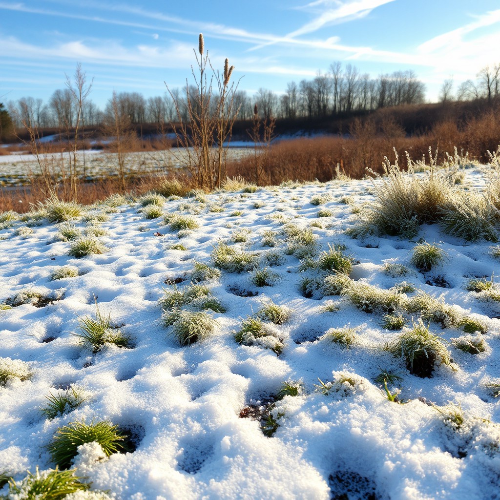 A picturesque scene depicting March, featuring the thaw of winter with melting snow and glistening frost