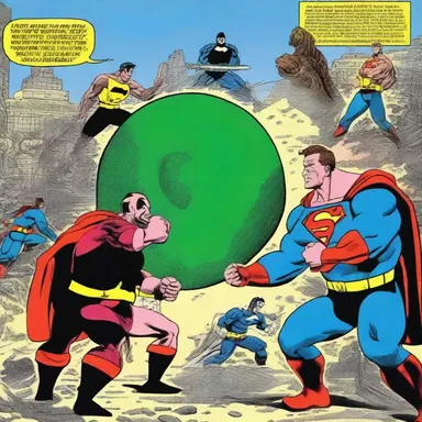 In the comic book, the superheroes form a concretion to defeat the villain.