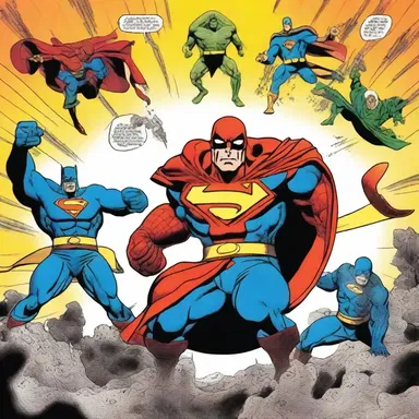 In the comic book, the superheroes form a concretion to defeat the villain.