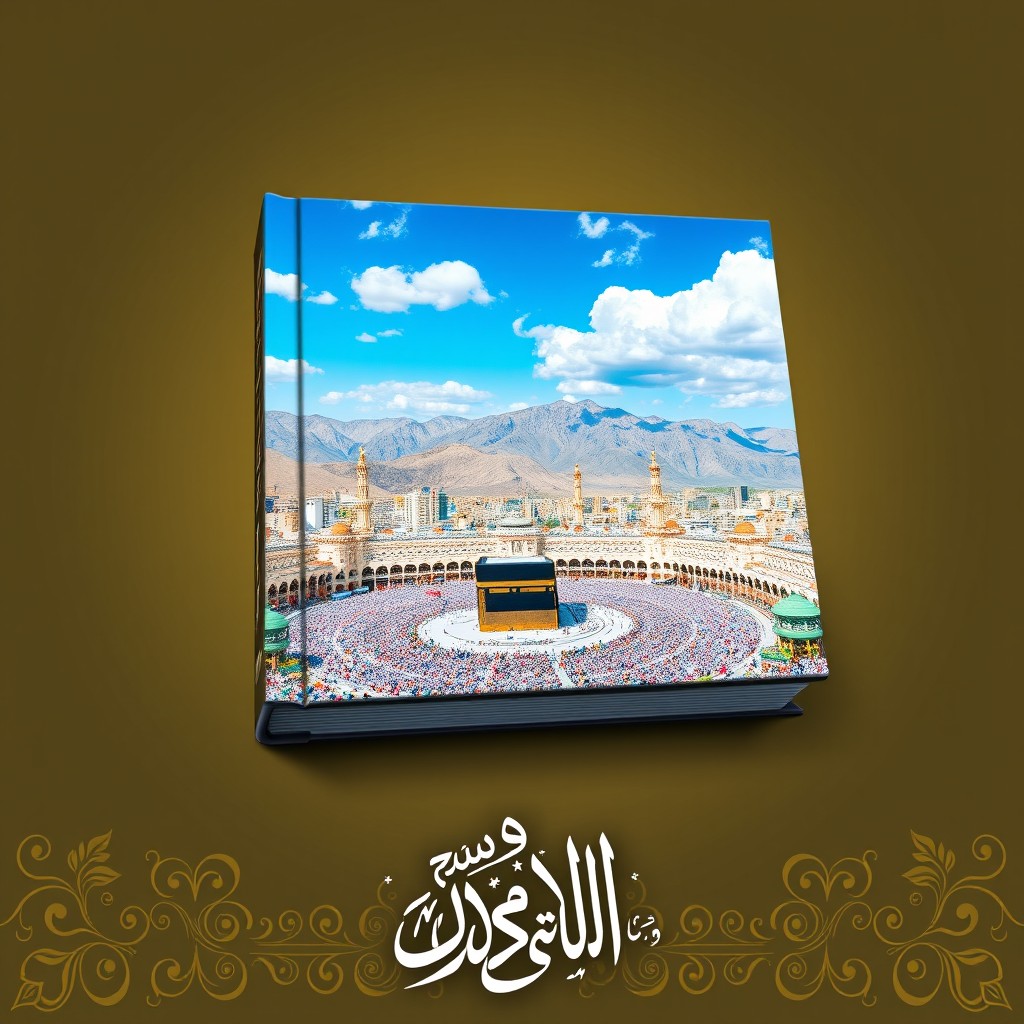 A thick book cover featuring a stunning panoramic view of Makkah city, highlighting the iconic Kaaba at the center