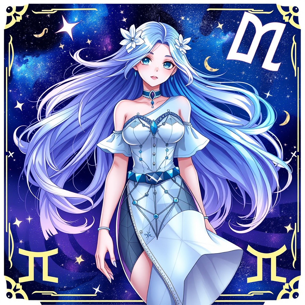 A striking illustration of a Gemini-themed character, portraying the dual nature often associated with the zodiac sign