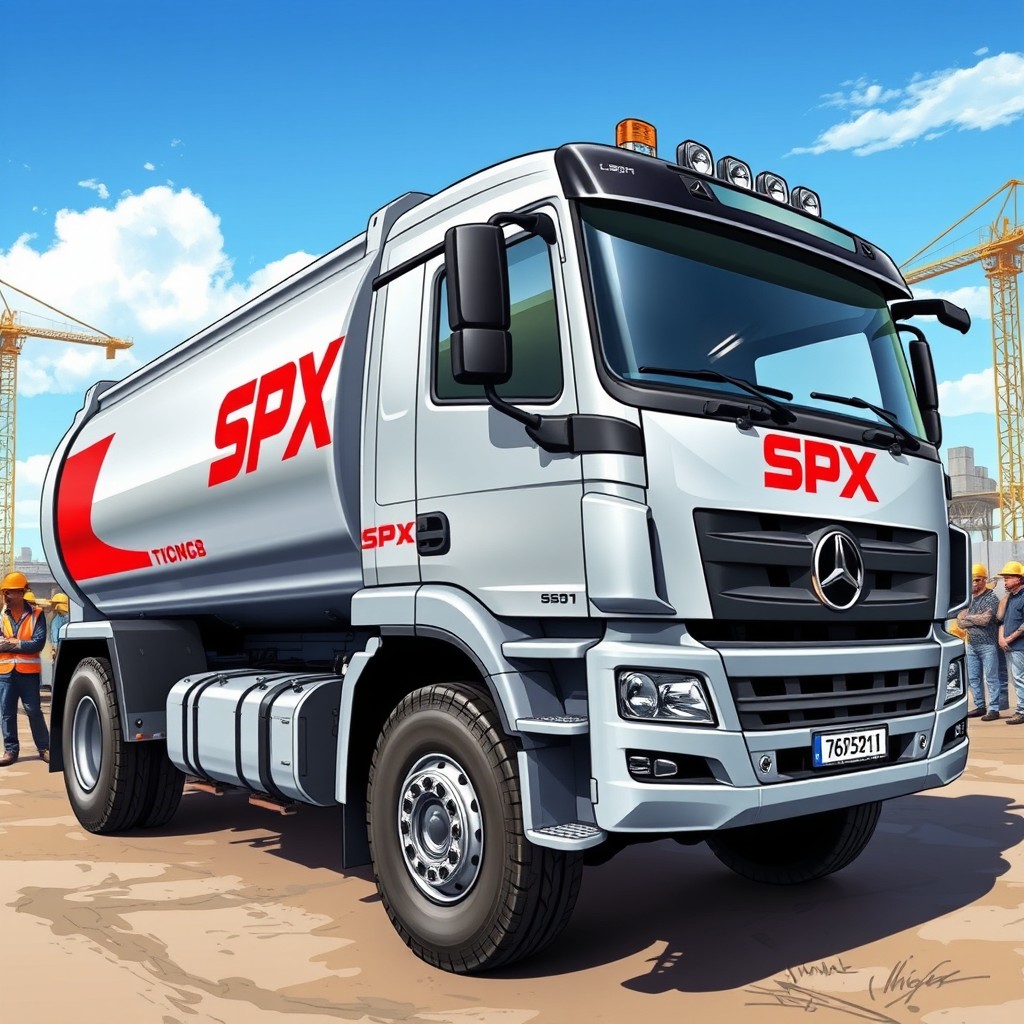 A detailed illustration of a SPX lorry, showcasing its robust design and industrial features