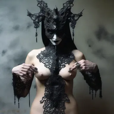 The artist filigreed a hauntingly beautiful demonic figure, creating an eerie and macabre piece of jewelry.
