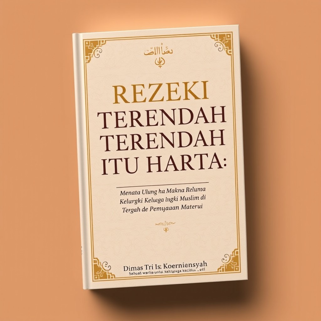 Aesthetic book cover design for "REZEKI TERENDAH ITU HARTA: Menata Ulang Makna Rezeki Keluarga Muslim di Tengah Pemujaan Materi"
