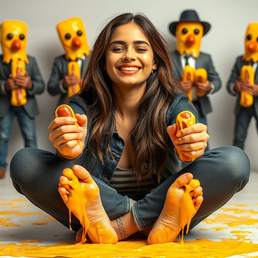 A beautiful young woman, of Pakistani descent, sitting criss-cross with a bright smile, her eyes gently closed in joy