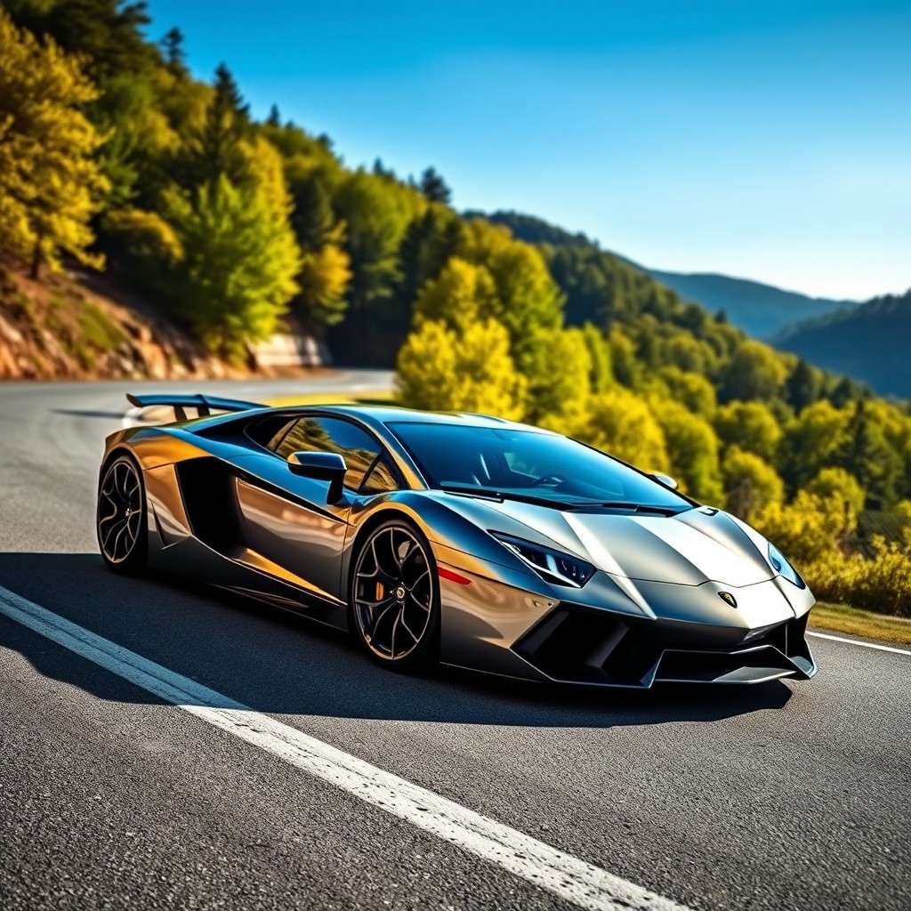 A sleek and powerful Lamborghini sports car, showcasing its aerodynamic design and dazzling futuristic features