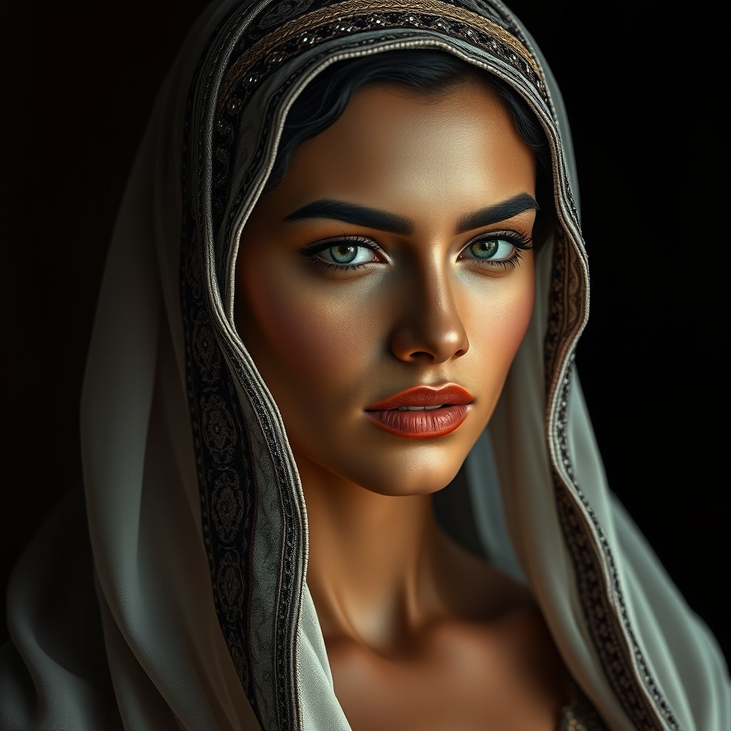 An elegant Arab woman portrayed in a full-body shot, embodying beauty and grace