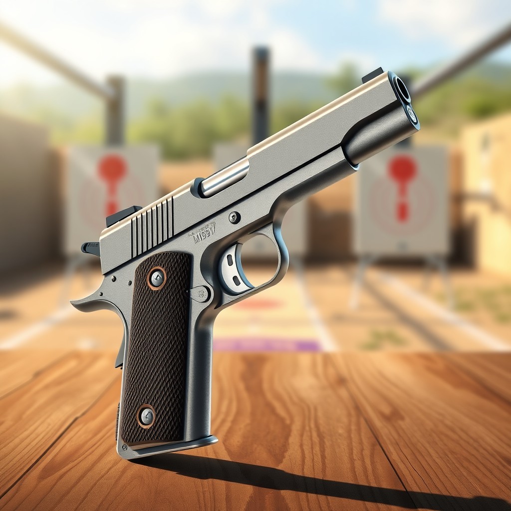 A highly detailed illustration of the M1911 pistol, showcasing its sleek design and classic features