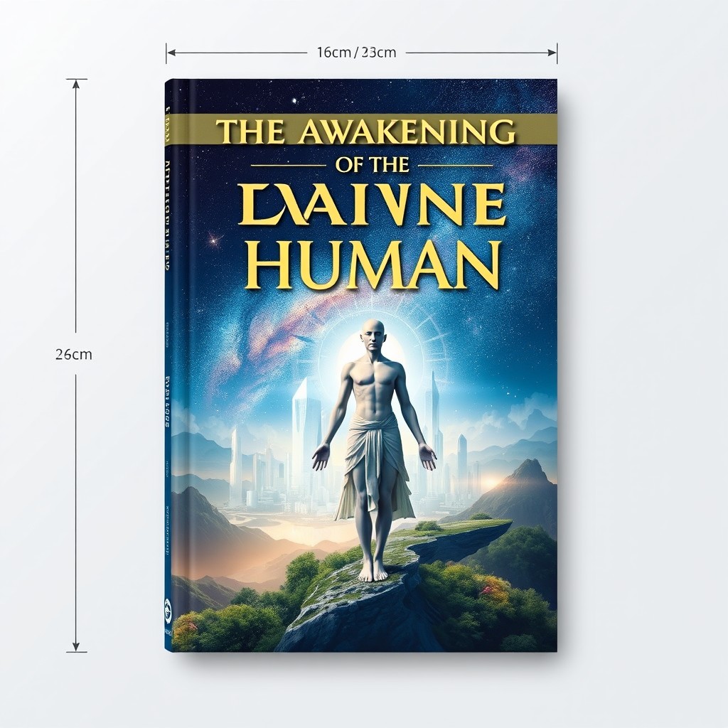 A book cover design with dimensions 16cm x 23cm, featuring vibrant colors with dominant shades of blue and beige