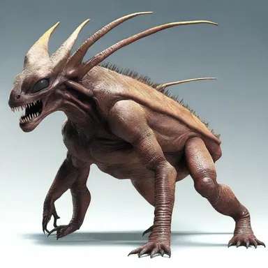 The alien creature had runcinate scales along its back, giving it a fearsome appearance.