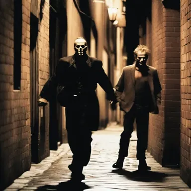 The horror movie villain grabbed his victim by the scruff and dragged them into the dark alley.