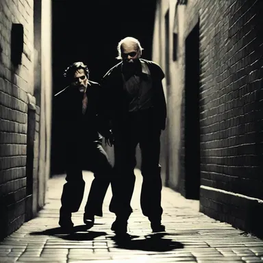 The horror movie villain grabbed his victim by the scruff and dragged them into the dark alley.