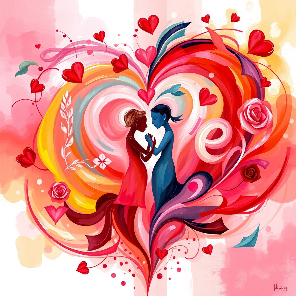 The concept of love represented in a vibrant, abstract art style