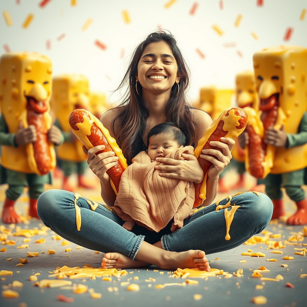 A hot Pakistani girl, 18 years old, is sitting criss-cross on the ground, exuding a joyful vibe as she smiles with her eyes closed