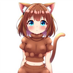 An anime woman with charming brown shoulder-length bob-cut hair, complemented by bright blue eyes that sparkle with personality