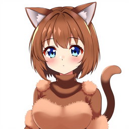 An anime woman with charming brown shoulder-length bob-cut hair, complemented by bright blue eyes that sparkle with personality