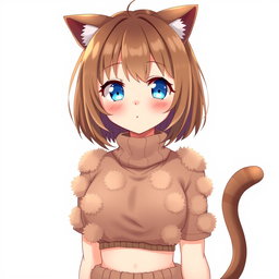 An anime woman with charming brown shoulder-length bob-cut hair, complemented by bright blue eyes that sparkle with personality