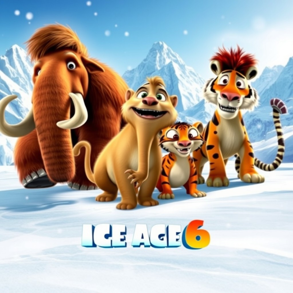 A vibrant and exciting movie poster for 'Ice Age 6', set for release in 2026