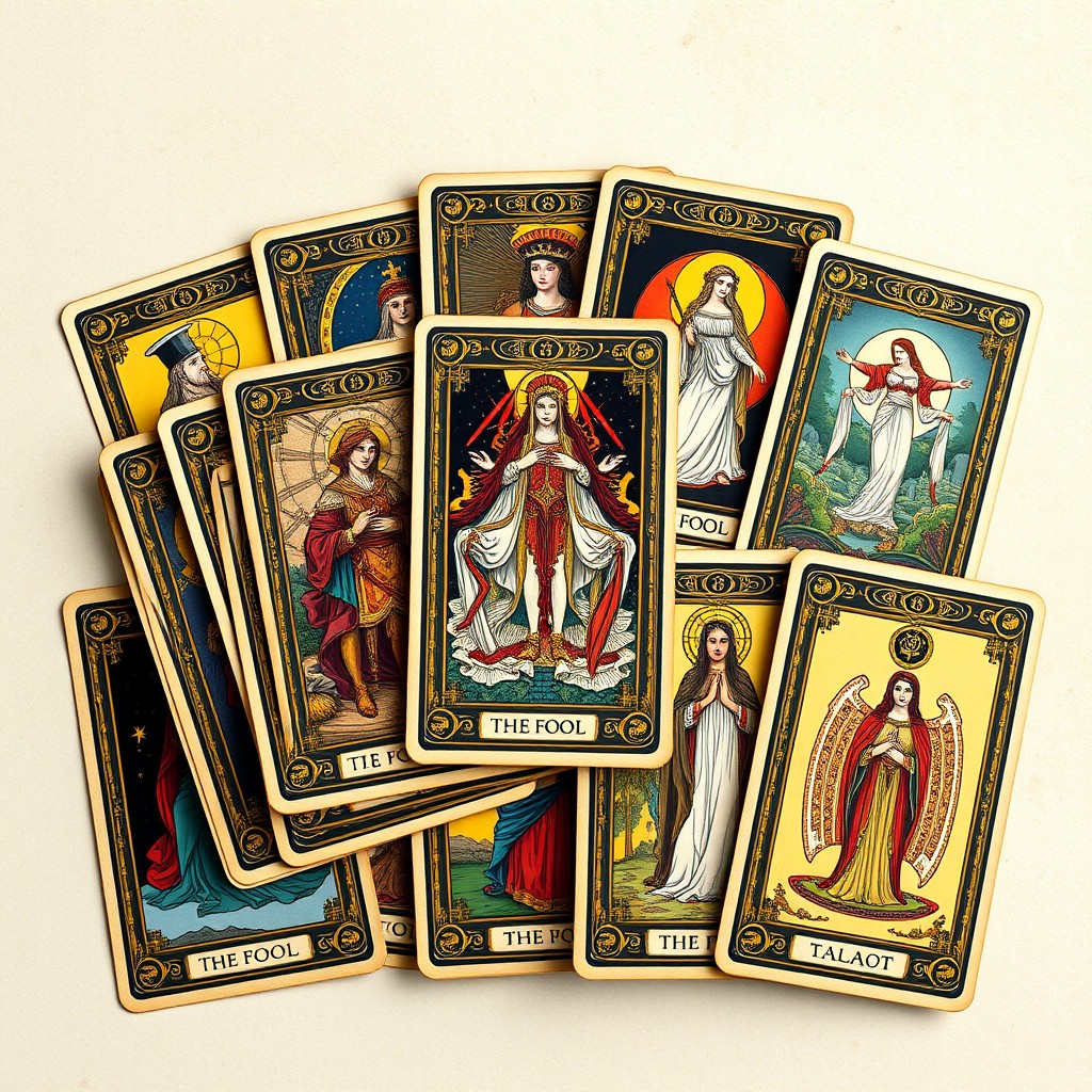 A collection of beautifully designed printable tarot cards, showcasing intricate artwork for each card