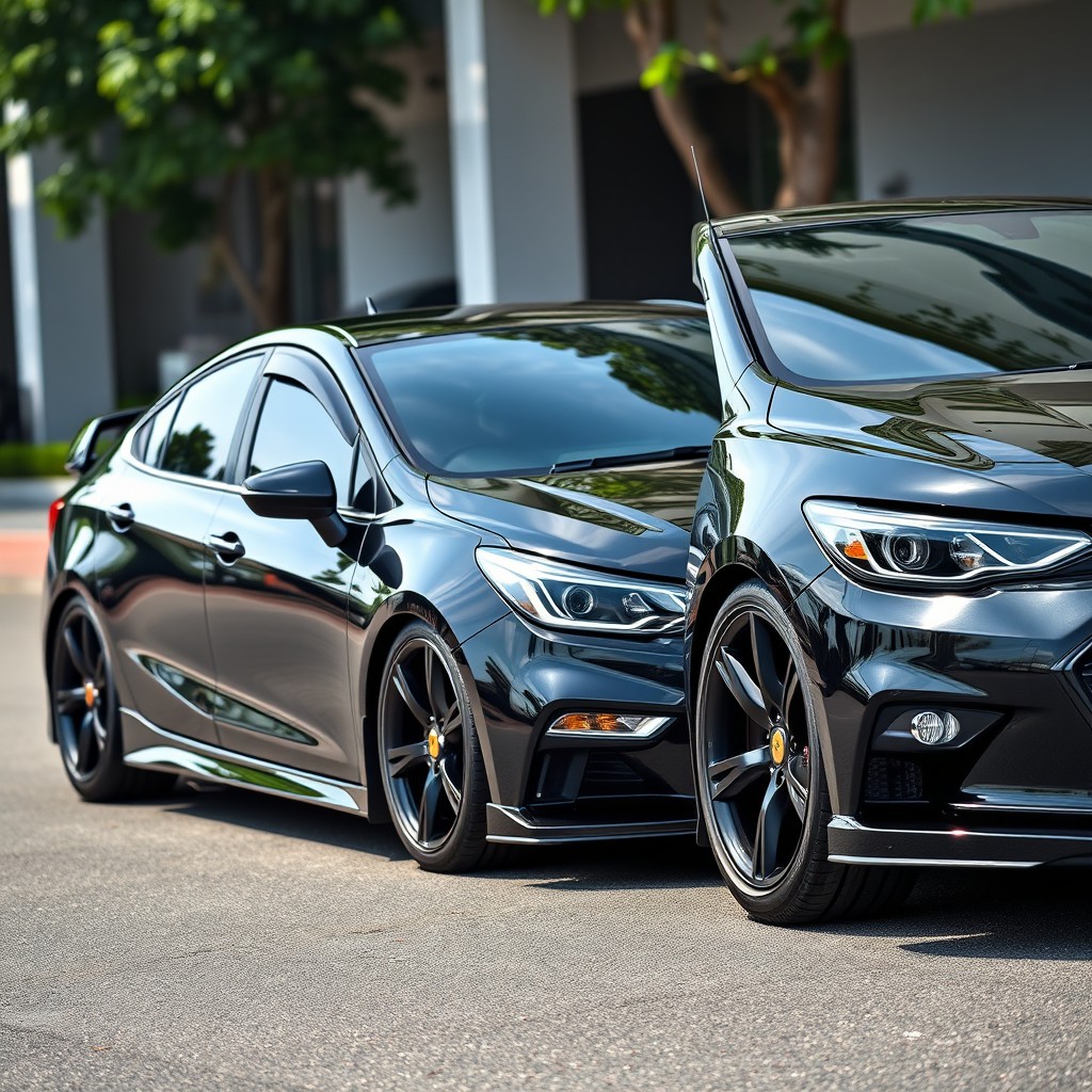 A sleek and sporty black Chevrolet Cruze sedan, elegantly modified with a clean aesthetic