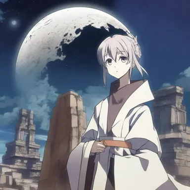 In the first quarter of the Moon's period of revolution around the Earth, the characters of the anime series discovered a mysterious ancient artifact.