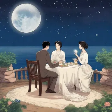 During the first quarter of the Moon's period of revolution around the Earth, the couple shared a romantic dinner under the starry sky.