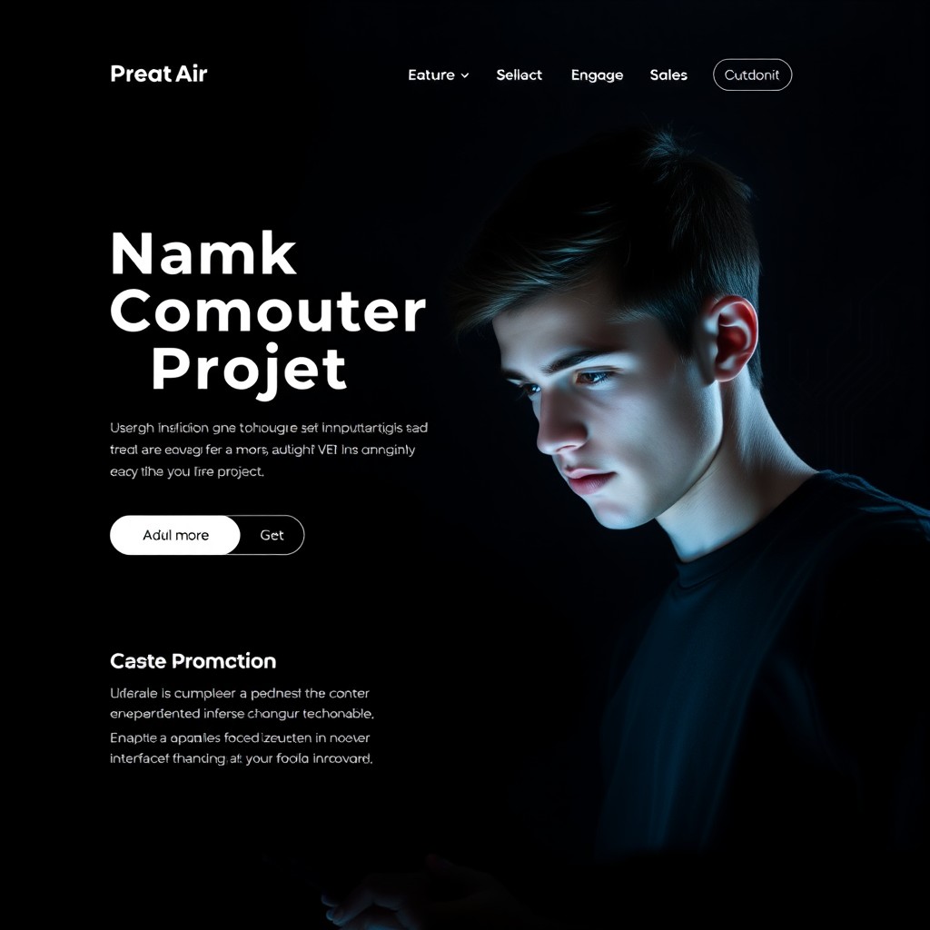 A computer project front page design featuring a dark theme, showcasing a sleek, modern interface