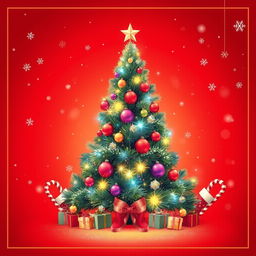 A beautiful Christmas card design featuring a bright red background that exudes warmth and holiday cheer
