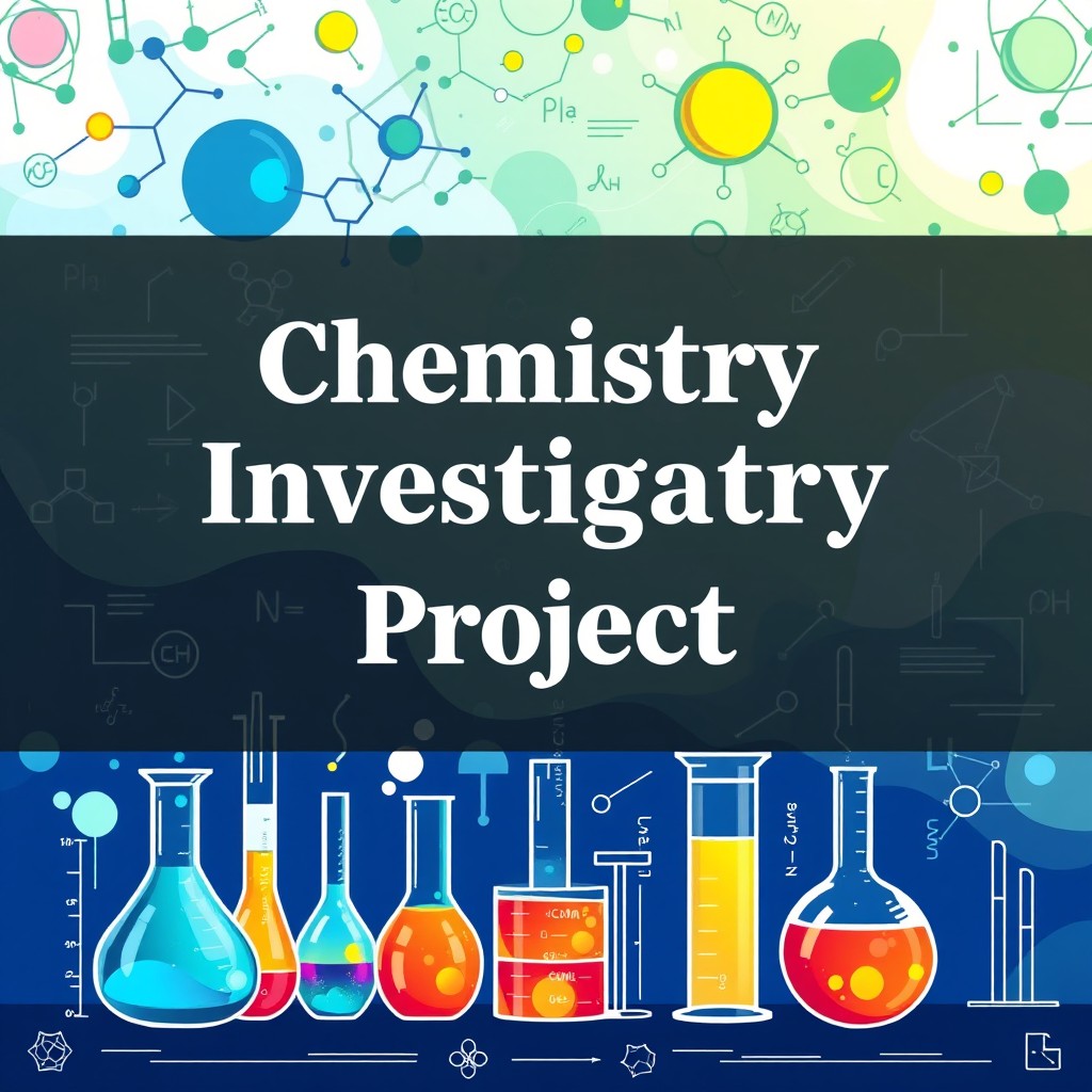 An eye-catching cover design for a Chemistry Investigatory Project, featuring an intricate background of abstract molecular structures and chemical reactions