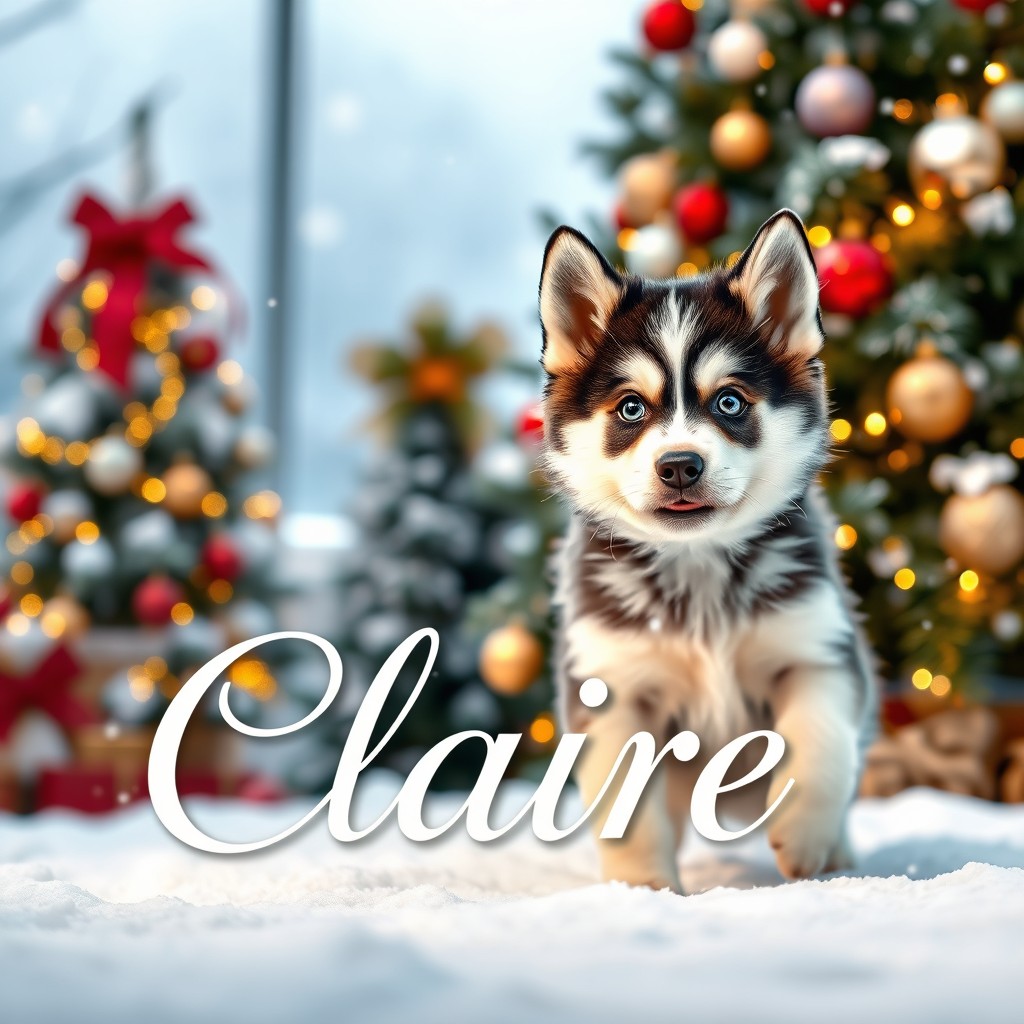 A charming profile picture design featuring the name 'Claire' in an elegant and festive font, prominently displayed in the foreground