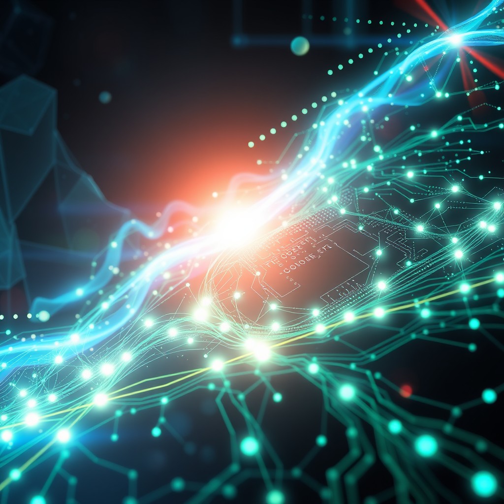 The latest innovative algorithm in data processing, visualized as a futuristic digital landscape filled with flowing code and intricate circuitry