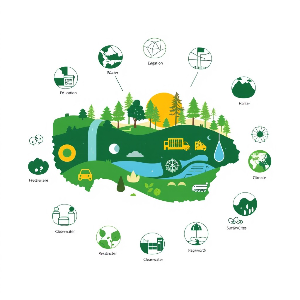 A graphic silhouette of the map of Belarus, crafted from elements of nature including trees, water, sun, and earth