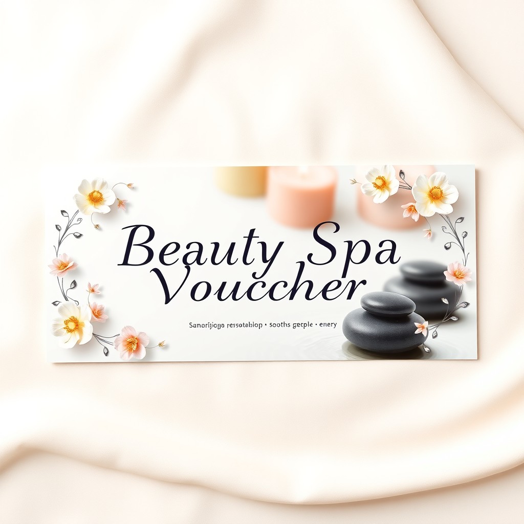 A beautifully designed beauty spa voucher, elegantly laid out on a smooth, soft background