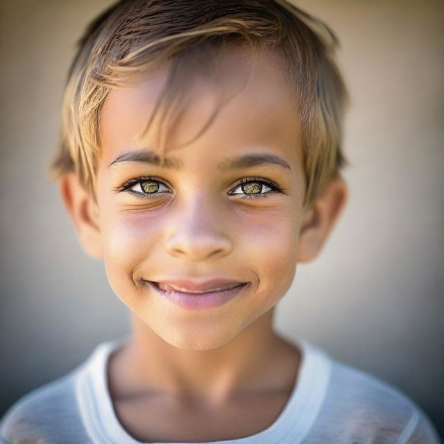 A portrait of a young boy, showing off his innocent charm and playful demeanor.