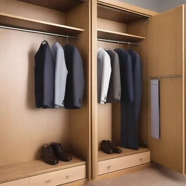 The pants presser is cleverly integrated into the custom built-in wardrobe, allowing for effortless wrinkle-free trousers.