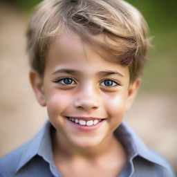 A portrait of a young boy, showing off his innocent charm and playful demeanor.