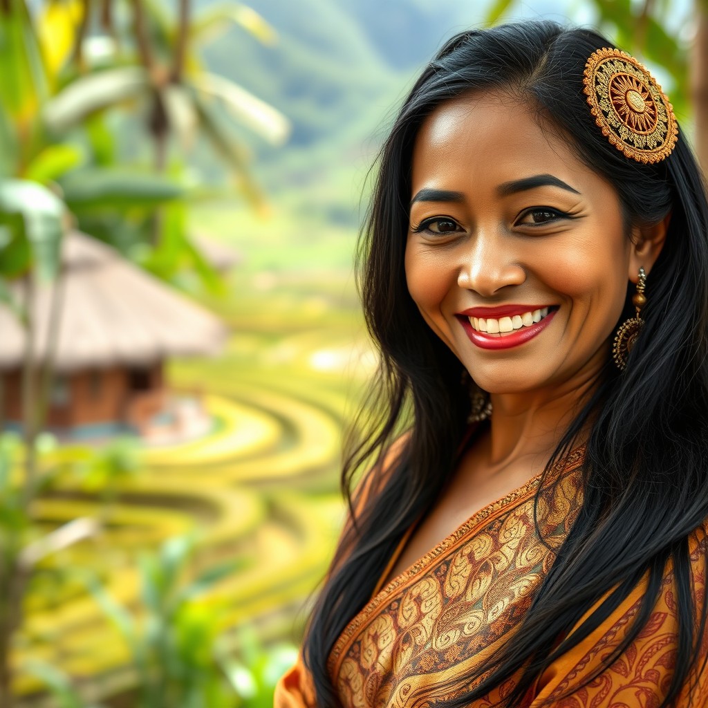 A stunning 50-year-old Indonesian woman exuding beauty and grace