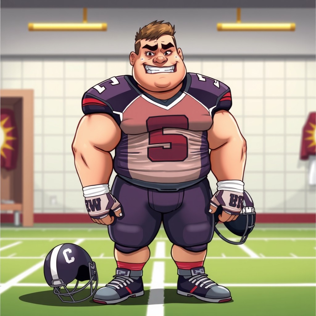 A male bully-looking college football player who appears not too bright, serving as the sidekick to the main jock